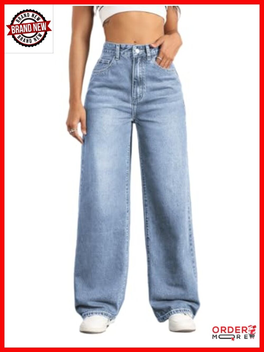 Women's High Waisted Wide Leg Jeans Cotton Blend Stretchable Denim Pants